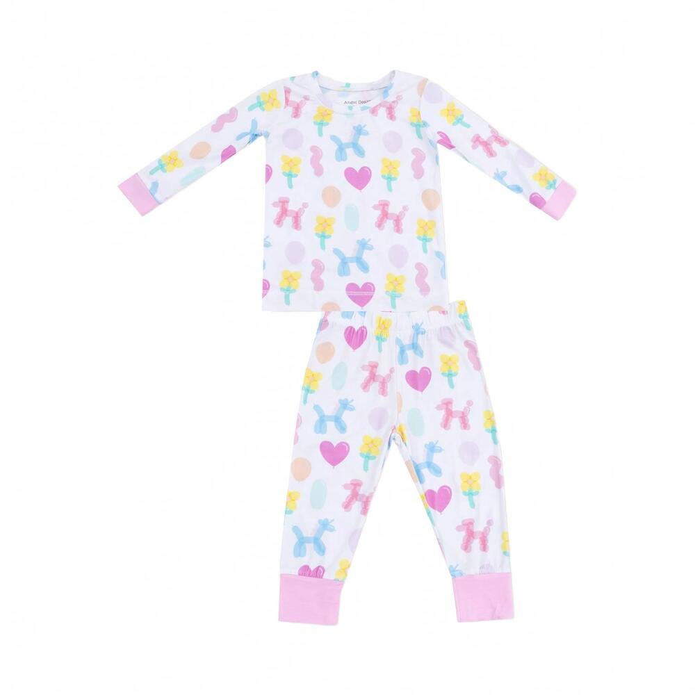 NEW ANGEL DEAR girls long sleeve loungewear set in balloon animals pink